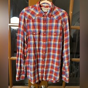 Lucky Brand Red and Blue Plaid Western Shirt